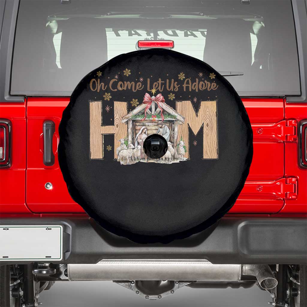 Oh Come Let Us Adore Him Spare Tire Cover Christian Christmas Nativity Scene - Wonder Print Shop