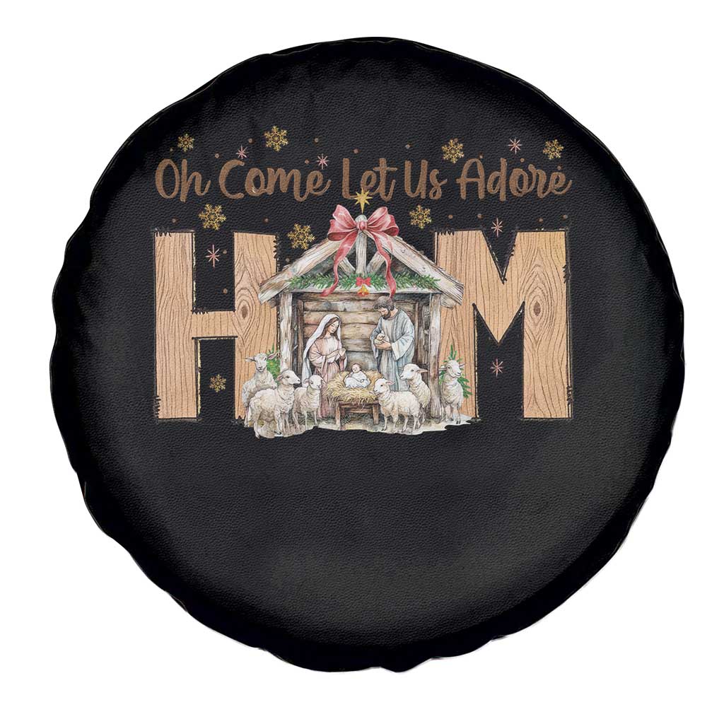 Oh Come Let Us Adore Him Spare Tire Cover Christian Christmas Nativity Scene - Wonder Print Shop