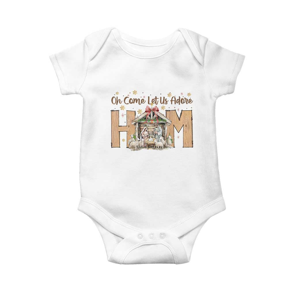 Oh Come Let Us Adore Him Baby Onesie Christian Christmas Nativity Scene - Wonder Print Shop