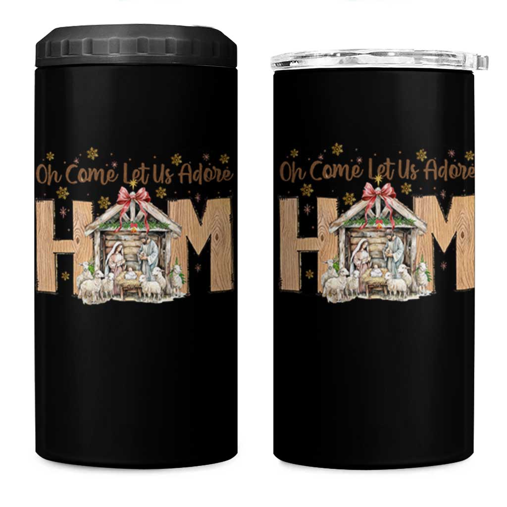 Oh Come Let Us Adore Him 4 in 1 Can Cooler Tumbler Christian Christmas Nativity Scene - Wonder Print Shop