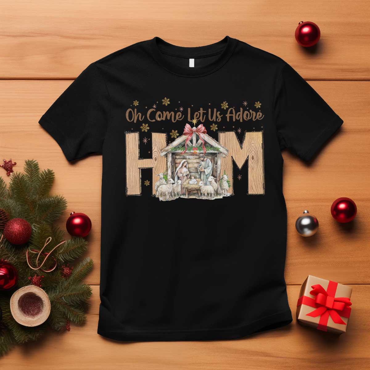 Oh Come Let Us Adore Him T Shirt Christian Christmas Nativity Scene - Wonder Print Shop