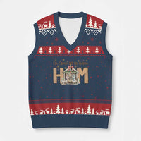 Oh Come Let Us Adore Him V-Neck Knit Sweater Vest Christian Xmas Nativity Scene - Wonder Print Shop