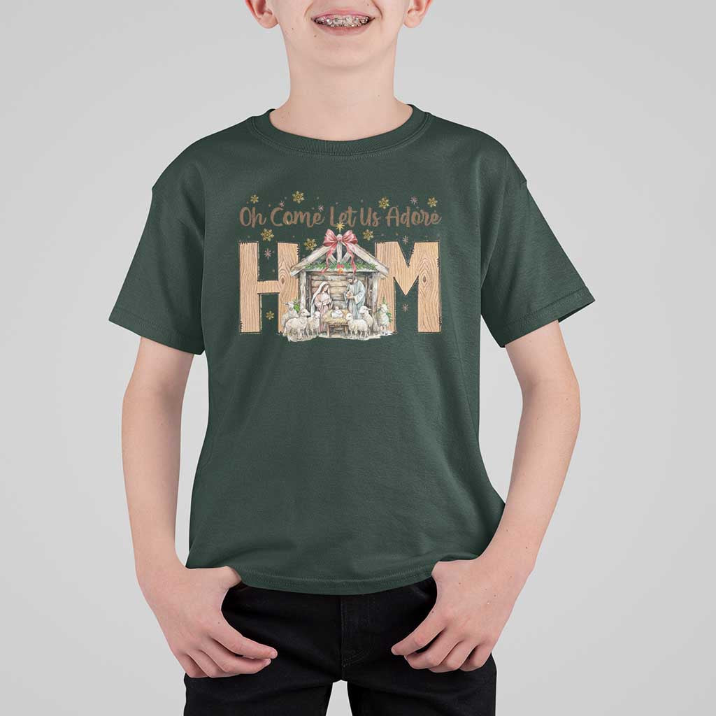 Oh Come Let Us Adore Him T Shirt For Kid Christian Christmas Nativity Scene - Wonder Print Shop