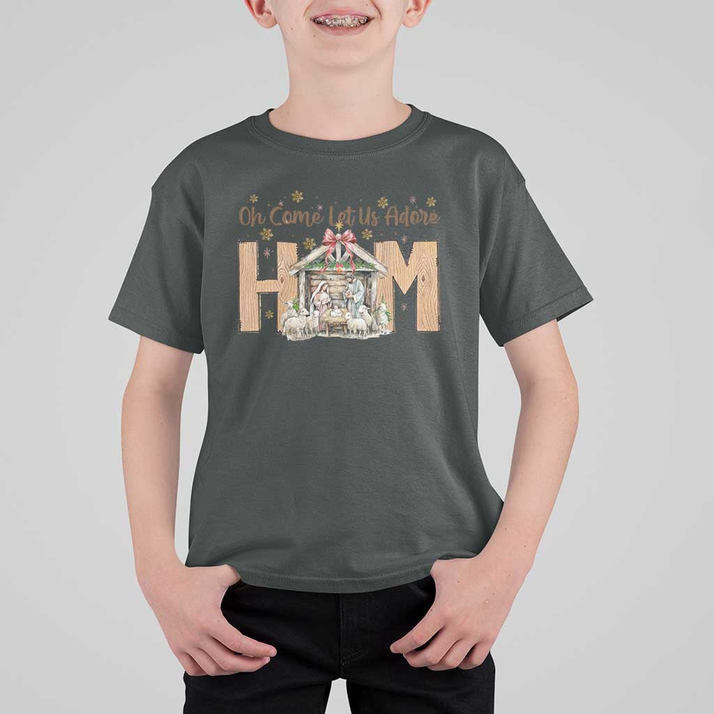 Oh Come Let Us Adore Him T Shirt For Kid Christian Christmas Nativity Scene - Wonder Print Shop
