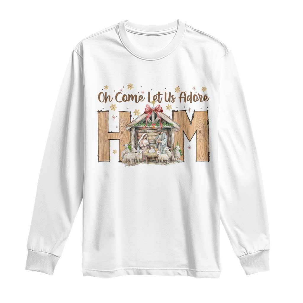 Oh Come Let Us Adore Him Long Sleeve Shirt Christian Christmas Nativity Scene - Wonder Print Shop