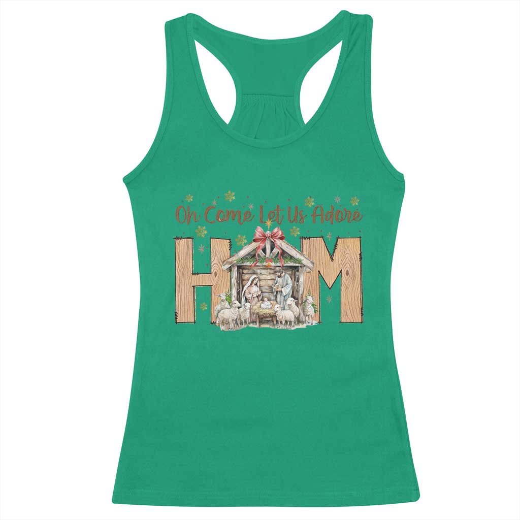 Oh Come Let Us Adore Him Racerback Tank Top Christian Christmas Nativity Scene - Wonder Print Shop