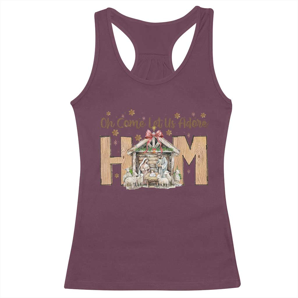 Oh Come Let Us Adore Him Racerback Tank Top Christian Christmas Nativity Scene - Wonder Print Shop