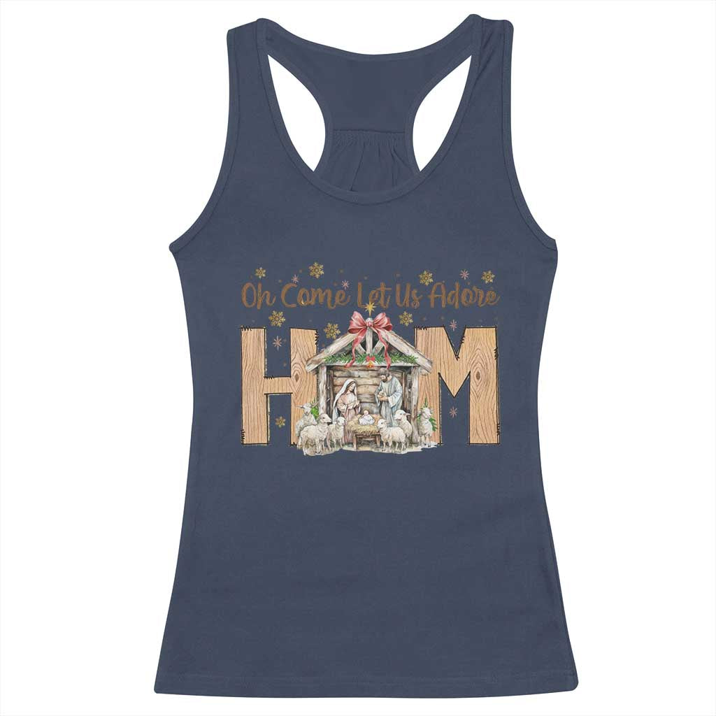 Oh Come Let Us Adore Him Racerback Tank Top Christian Christmas Nativity Scene - Wonder Print Shop