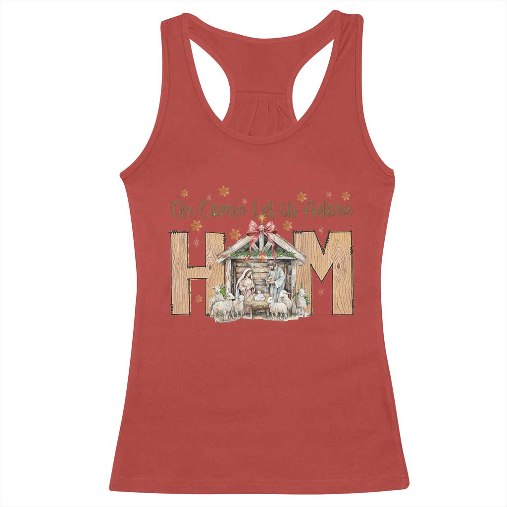 Oh Come Let Us Adore Him Racerback Tank Top Christian Christmas Nativity Scene - Wonder Print Shop