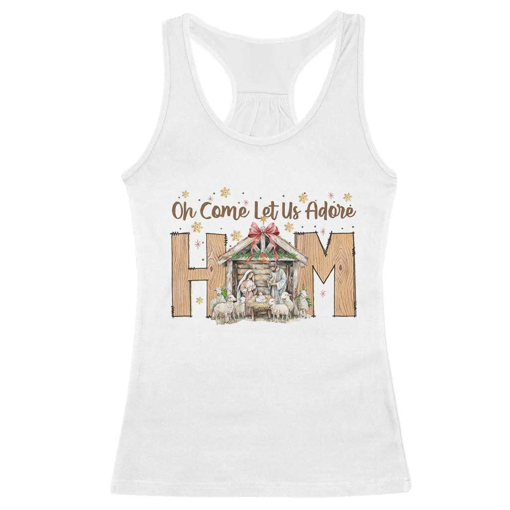Oh Come Let Us Adore Him Racerback Tank Top Christian Christmas Nativity Scene - Wonder Print Shop
