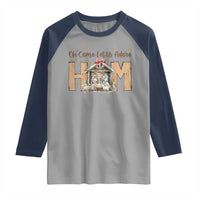 Oh Come Let Us Adore Him Raglan Shirt Christian Christmas Nativity Scene - Wonder Print Shop