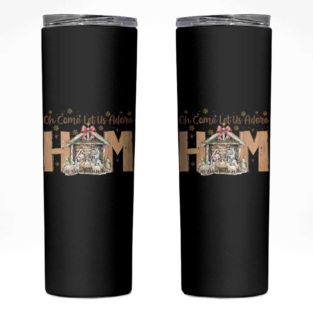 Oh Come Let Us Adore Him Skinny Tumbler Christian Christmas Nativity Scene - Wonder Print Shop