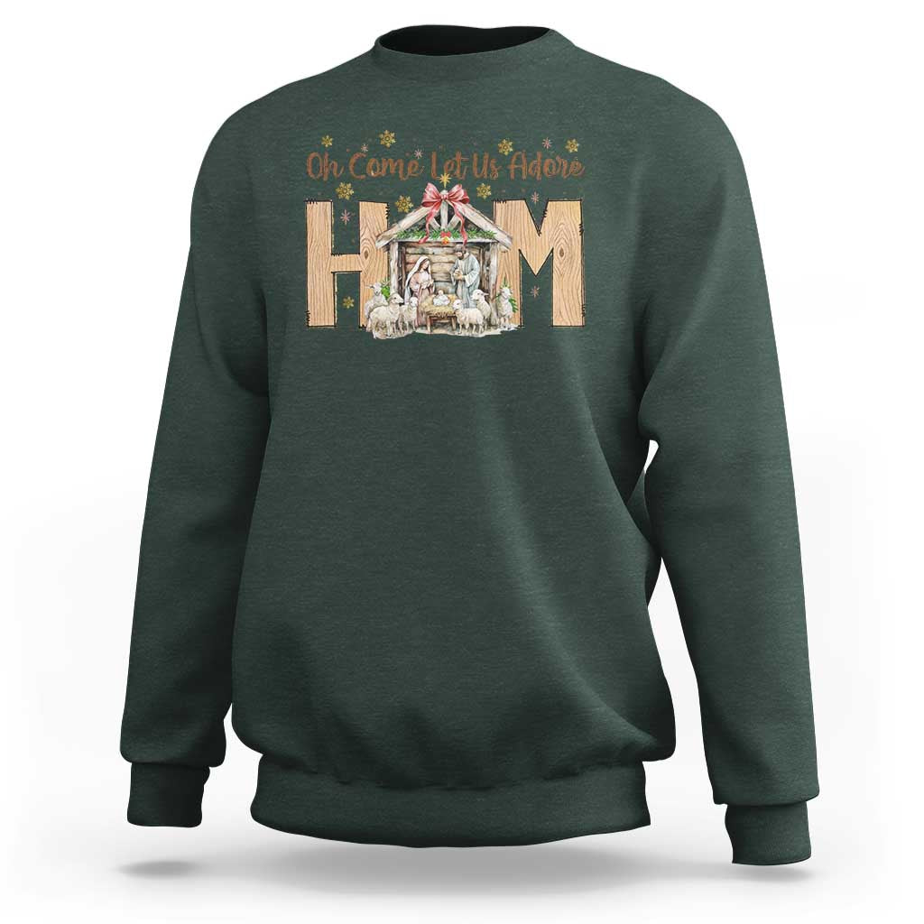 Oh Come Let Us Adore Him Sweatshirt Christian Christmas Nativity Scene - Wonder Print Shop