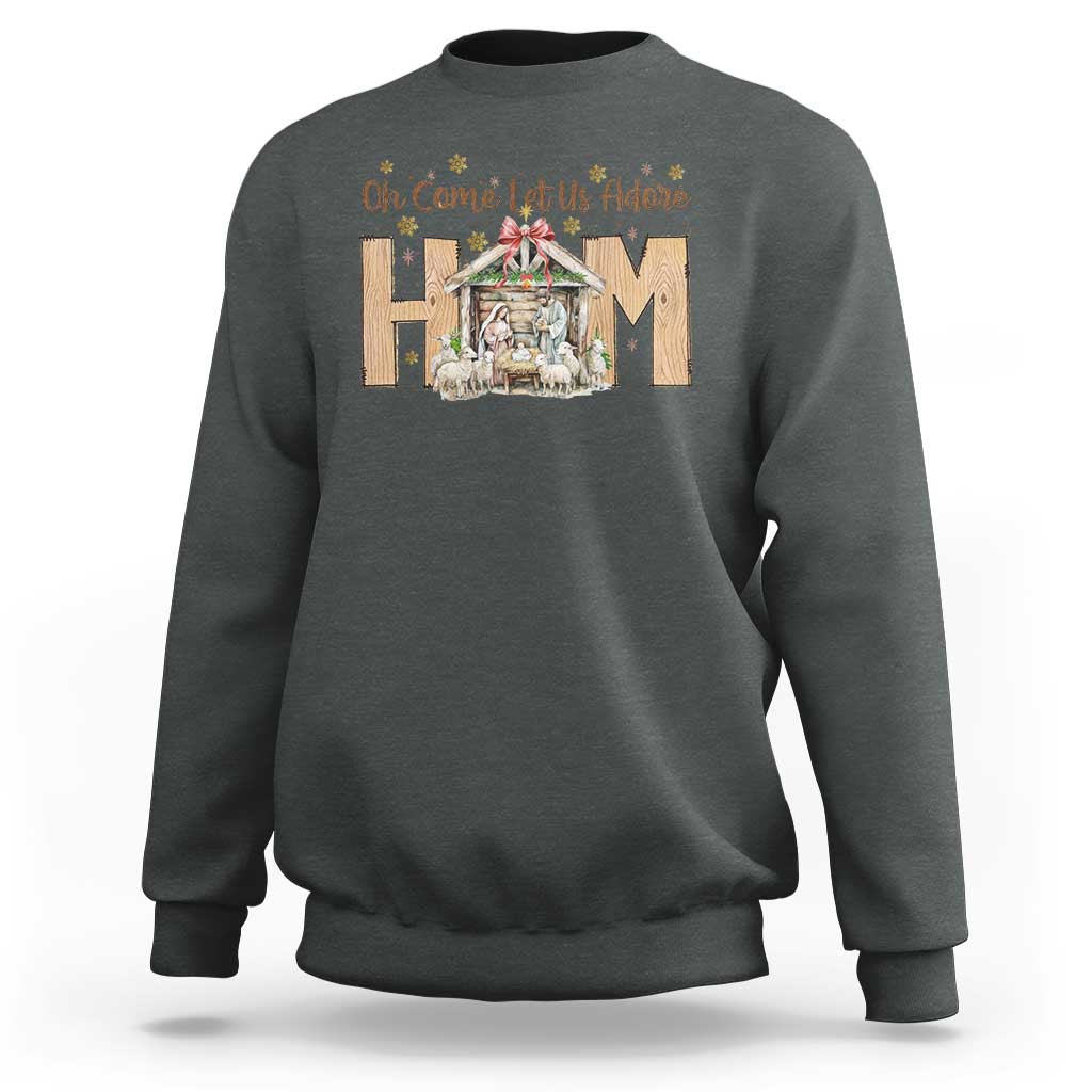 Oh Come Let Us Adore Him Sweatshirt Christian Christmas Nativity Scene - Wonder Print Shop