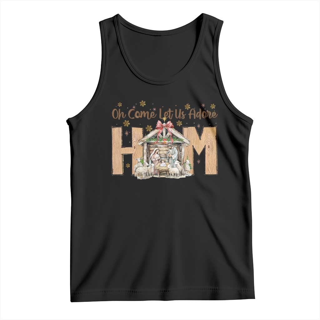 Oh Come Let Us Adore Him Tank Top Christian Christmas Nativity Scene - Wonder Print Shop