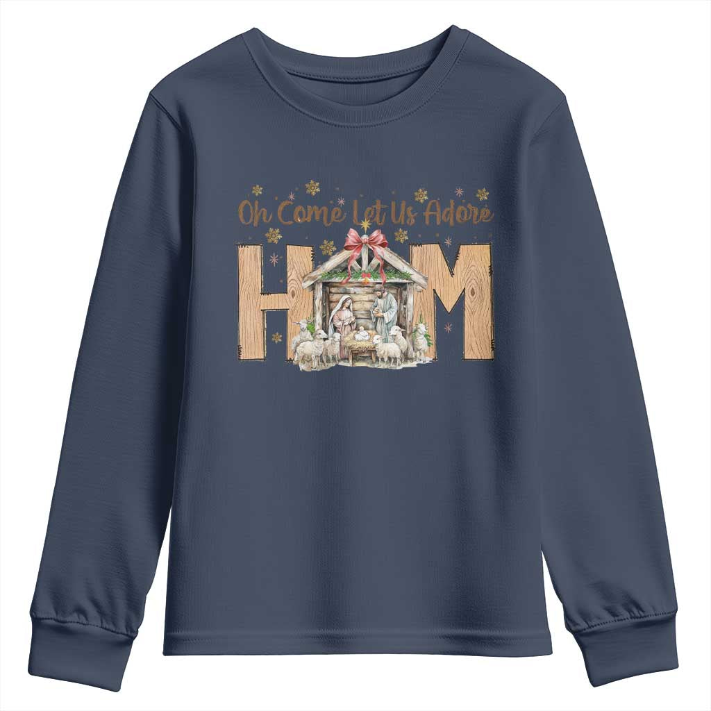 Oh Come Let Us Adore Him Youth Sweatshirt Christian Christmas Nativity Scene - Wonder Print Shop