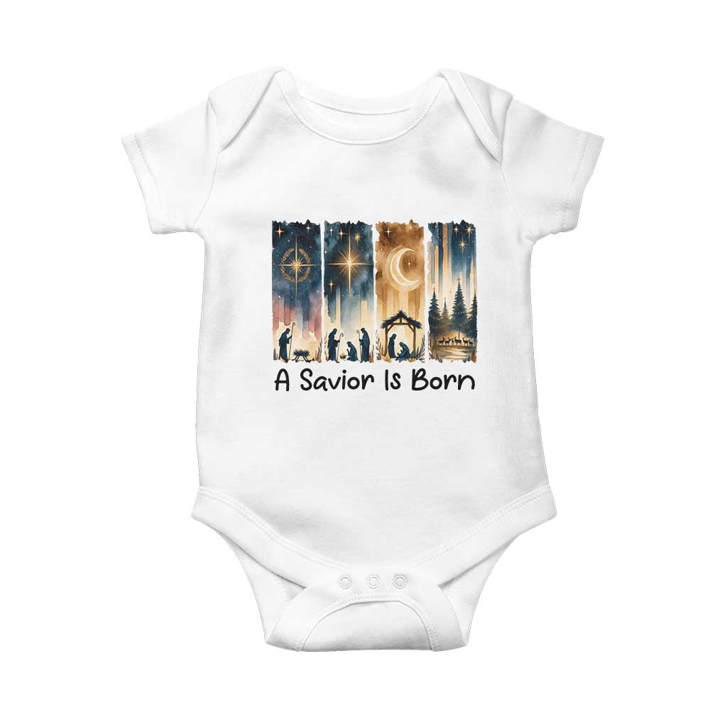 Christian Christmas Baby Onesie A Savior Is Born Jesus Nativity Scene - Wonder Print Shop