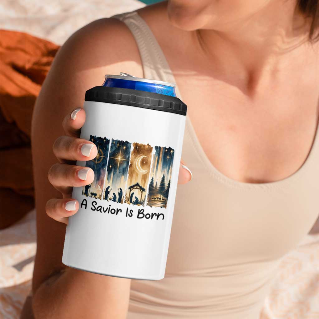 Christian Christmas 4 in 1 Can Cooler Tumbler A Savior Is Born Jesus Nativity Scene - Wonder Print Shop