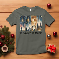 Christian Christmas T Shirt A Savior Is Born Jesus Nativity Scene - Wonder Print Shop
