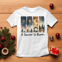 Christian Christmas T Shirt A Savior Is Born Jesus Nativity Scene - Wonder Print Shop