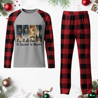 Christian Christmas Plaid Pajama Set A Savior Is Born Jesus Nativity Scene - Wonder Print Shop