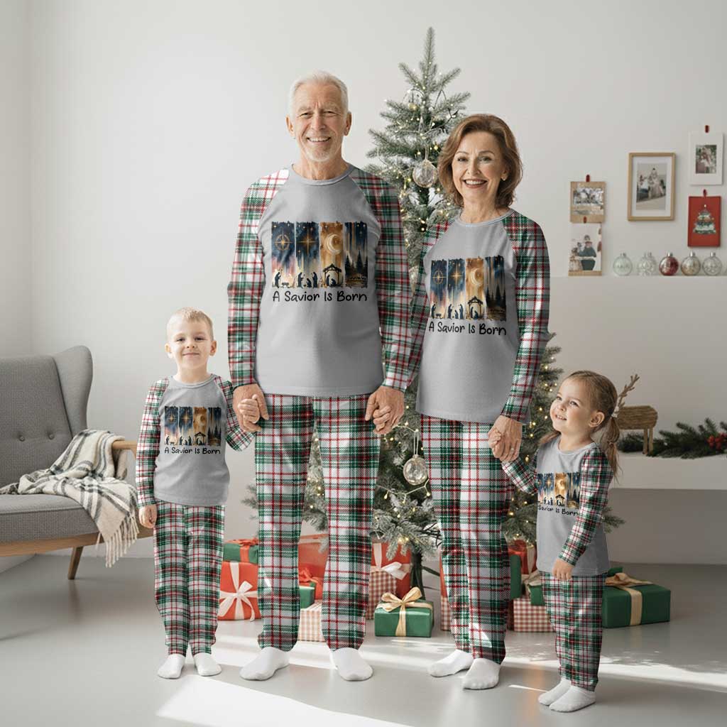Christian Christmas Plaid Pajama Set A Savior Is Born Jesus Nativity Scene - Wonder Print Shop