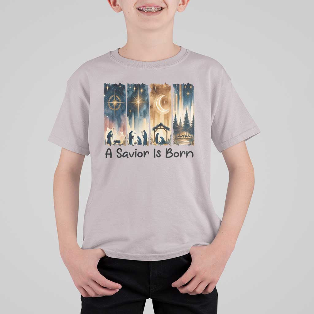 Christian Christmas T Shirt For Kid A Savior Is Born Jesus Nativity Scene - Wonder Print Shop