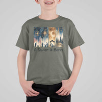 Christian Christmas T Shirt For Kid A Savior Is Born Jesus Nativity Scene - Wonder Print Shop