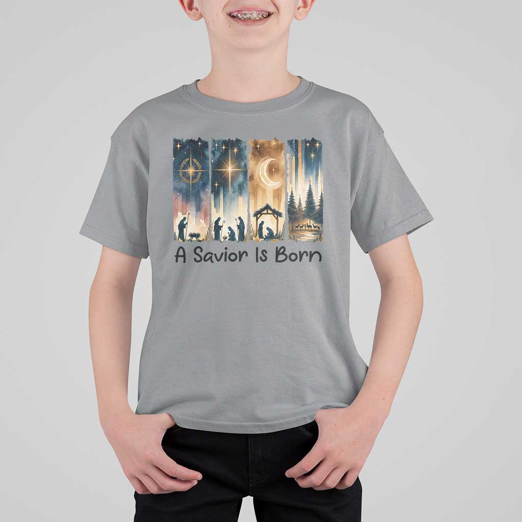 Christian Christmas T Shirt For Kid A Savior Is Born Jesus Nativity Scene - Wonder Print Shop