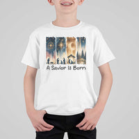 Christian Christmas T Shirt For Kid A Savior Is Born Jesus Nativity Scene - Wonder Print Shop