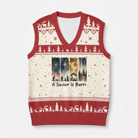 Christian Xmas V-Neck Knit Sweater Vest A Savior Is Born Jesus Nativity Scene - Wonder Print Shop