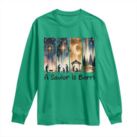 Christian Christmas Long Sleeve Shirt A Savior Is Born Jesus Nativity Scene - Wonder Print Shop