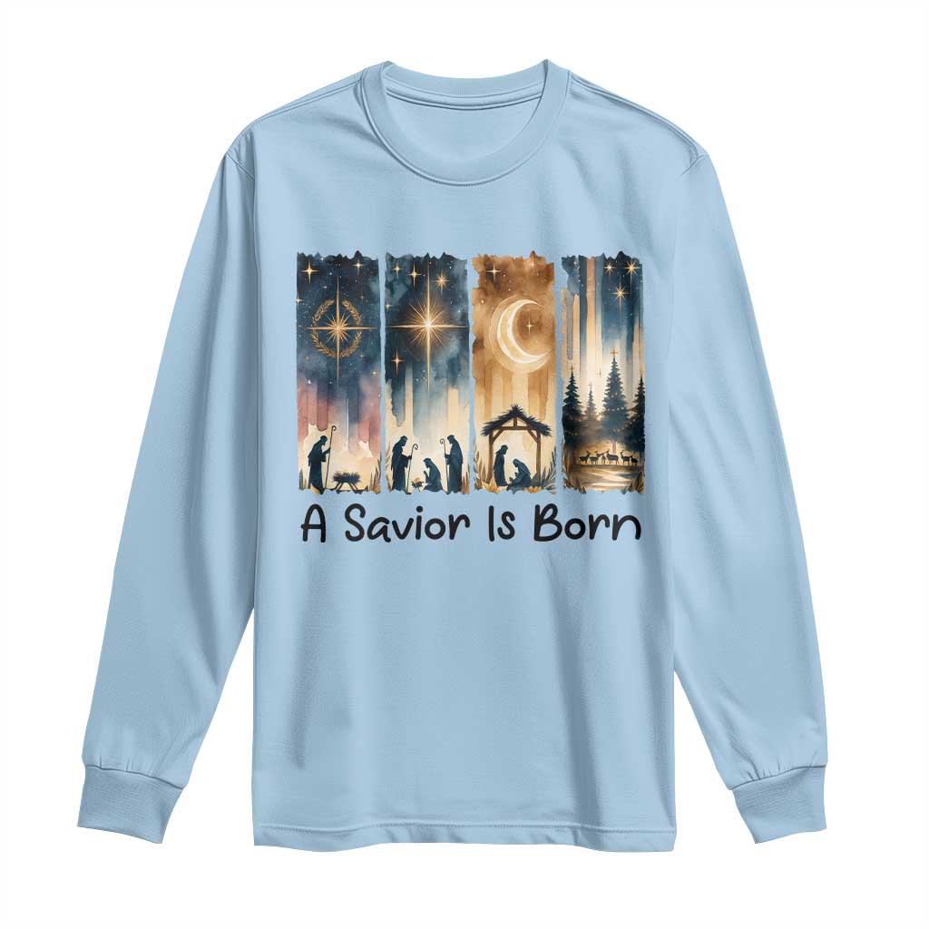 Christian Christmas Long Sleeve Shirt A Savior Is Born Jesus Nativity Scene - Wonder Print Shop
