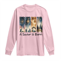 Christian Christmas Long Sleeve Shirt A Savior Is Born Jesus Nativity Scene - Wonder Print Shop
