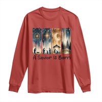 Christian Christmas Long Sleeve Shirt A Savior Is Born Jesus Nativity Scene - Wonder Print Shop