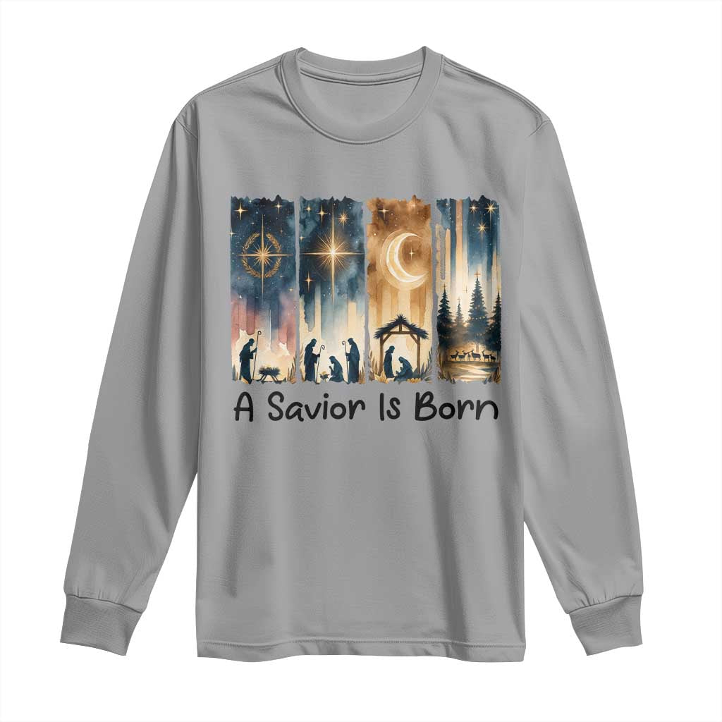 Christian Christmas Long Sleeve Shirt A Savior Is Born Jesus Nativity Scene - Wonder Print Shop