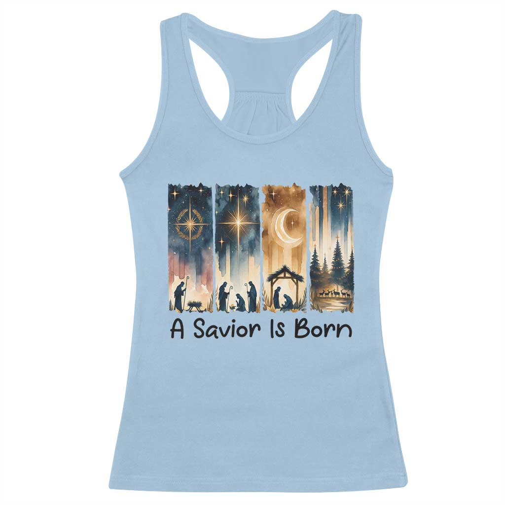 Christian Christmas Racerback Tank Top A Savior Is Born Jesus Nativity Scene - Wonder Print Shop