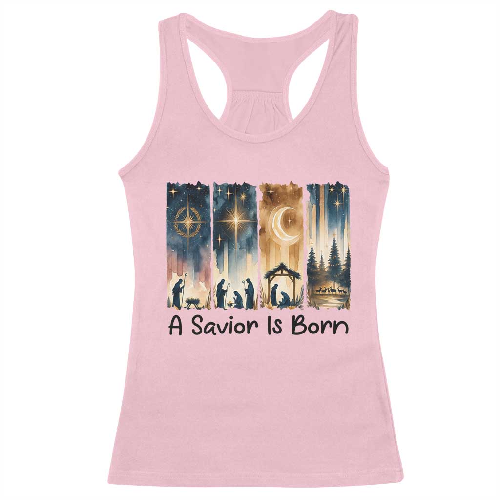 Christian Christmas Racerback Tank Top A Savior Is Born Jesus Nativity Scene - Wonder Print Shop