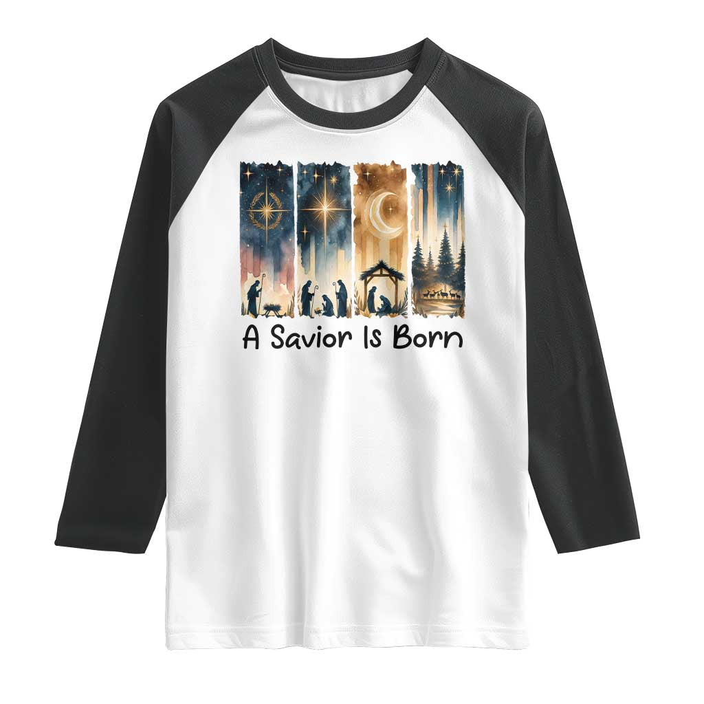 Christian Christmas Raglan Shirt A Savior Is Born Jesus Nativity Scene - Wonder Print Shop