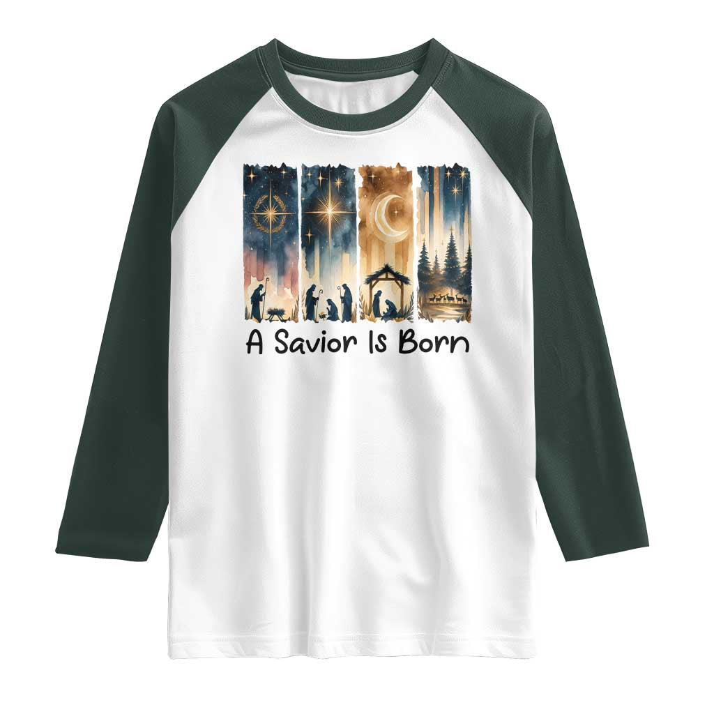 Christian Christmas Raglan Shirt A Savior Is Born Jesus Nativity Scene - Wonder Print Shop