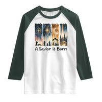Christian Christmas Raglan Shirt A Savior Is Born Jesus Nativity Scene - Wonder Print Shop