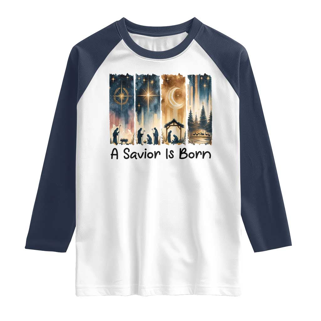 Christian Christmas Raglan Shirt A Savior Is Born Jesus Nativity Scene - Wonder Print Shop
