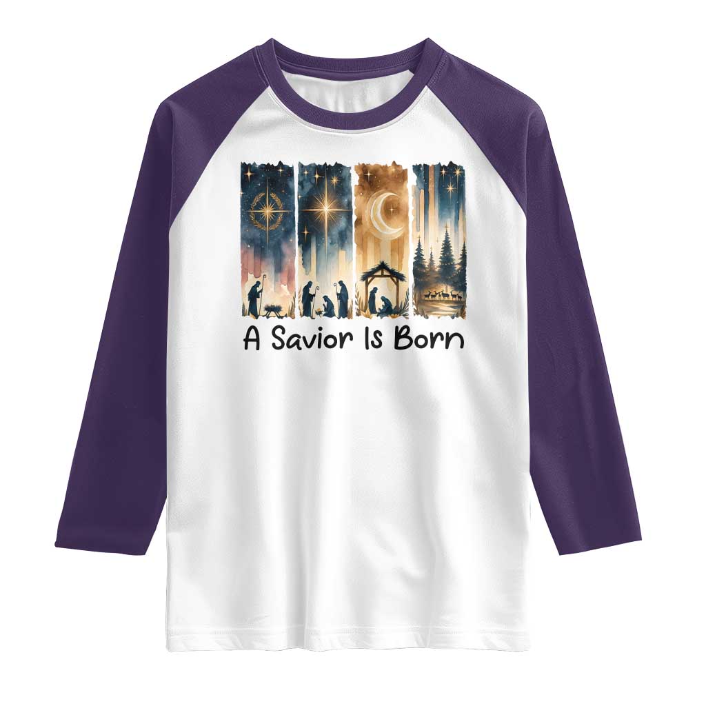 Christian Christmas Raglan Shirt A Savior Is Born Jesus Nativity Scene - Wonder Print Shop