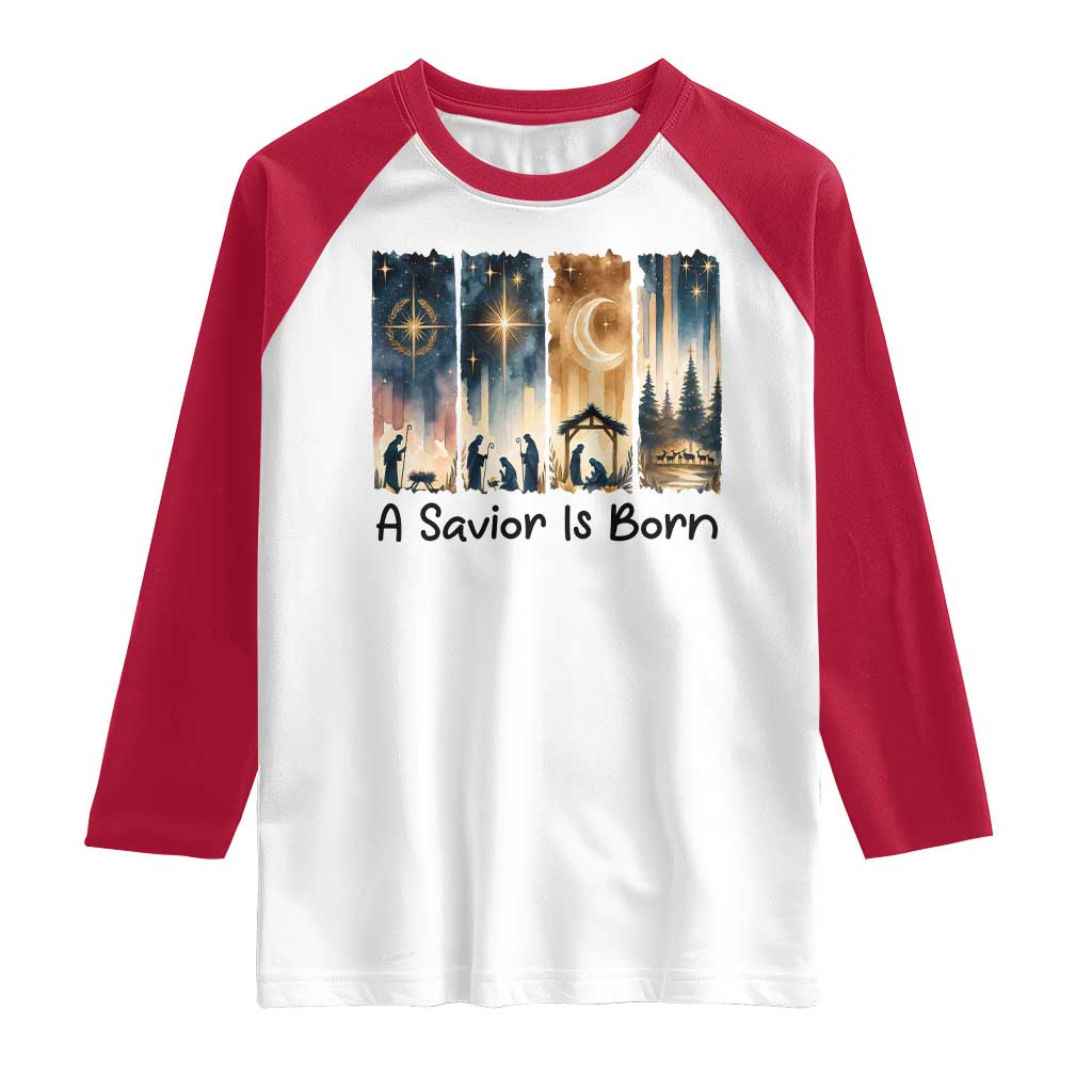 Christian Christmas Raglan Shirt A Savior Is Born Jesus Nativity Scene - Wonder Print Shop