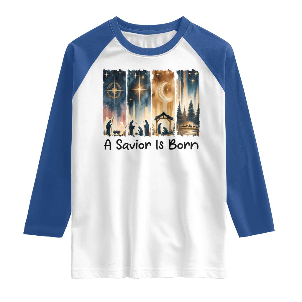 Christian Christmas Raglan Shirt A Savior Is Born Jesus Nativity Scene - Wonder Print Shop