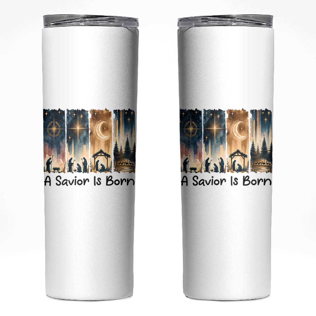 Christian Christmas Skinny Tumbler A Savior Is Born Jesus Nativity Scene - Wonder Print Shop