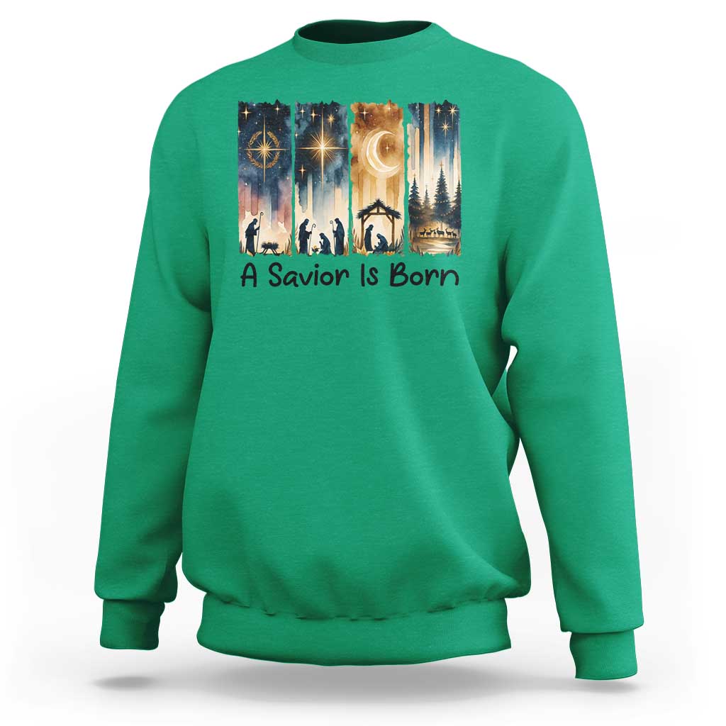 Christian Christmas Sweatshirt A Savior Is Born Jesus Nativity Scene - Wonder Print Shop