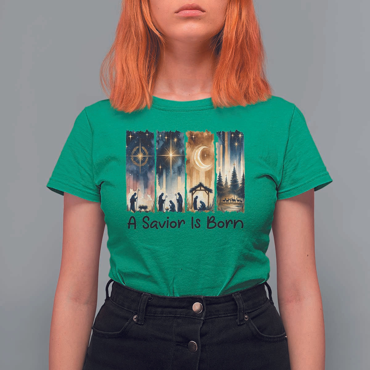 Christian Christmas T Shirt For Women A Savior Is Born Jesus Nativity Scene - Wonder Print Shop