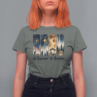 Christian Christmas T Shirt For Women A Savior Is Born Jesus Nativity Scene - Wonder Print Shop