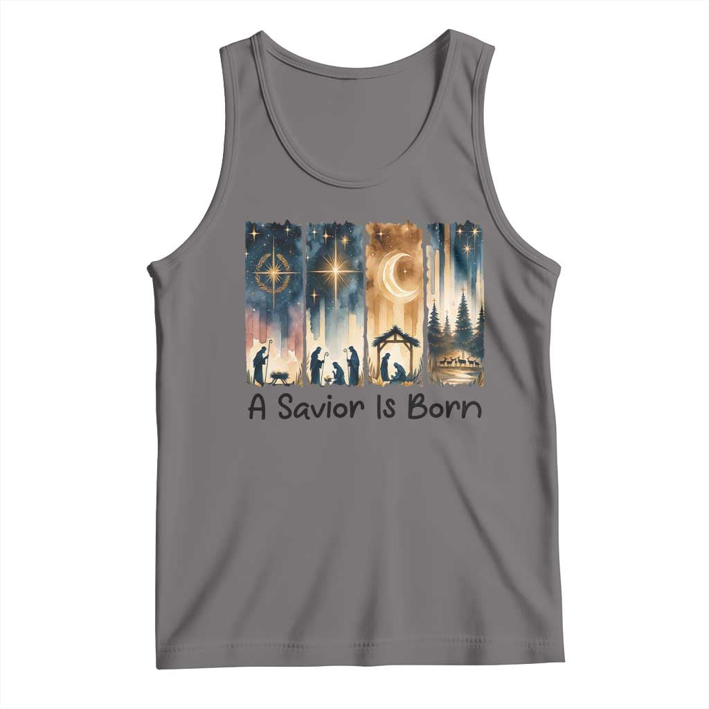 Christian Christmas Tank Top A Savior Is Born Jesus Nativity Scene - Wonder Print Shop